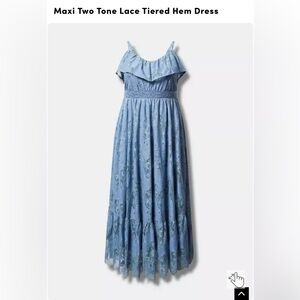 Blue Lace Tiered Hem Dress